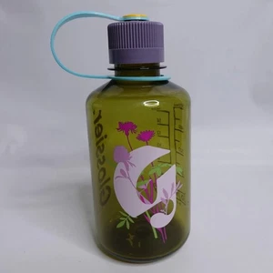 Nalgene X Glossier 16oz 500ml Water Bottle Green Floral Logo BPA Free USA - Picture 1 of 4