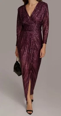 Donna Karan Women's Purple Sequin Long-Sleeve Gown Dress Size 14 - Image 1 of 2