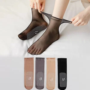 Summer Transparent Silk Socks Silicone Bottom Anti Slip Ultra-thin Short Socks - Picture 1 of 14