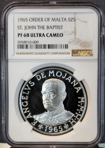 1965 ORDER OF MALTA SILVER 2 SCUDI ST JOHN THE BAPTIST NGC PF 68 ULTRA CAMEO - Picture 1 of 3