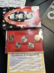 Juego de 5 monedas D State Quarter Denver 2005 edición Mint caja certificado de autenticidad bu sin circular - Imagen 1 de 3