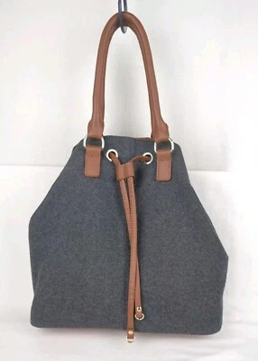 Bolsa de mão Talbots bolsa balde mistura de lã couro acabamento bolsa de cordão feminina - Imagem 1 de 4