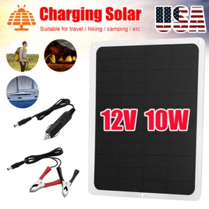 12V 10W Solar Panel Trickle Battery Charger Kit Maintainer Boat RV Car Vehicle - Picture 1 of 15