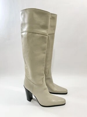 Sergio Rossi Tall Boots Cream Leather Point Toe US 7 /EU 37 Run Narrow READ - Image 1 of 4