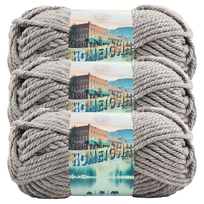 (3 Pack) Lion Brand Yarn 135-149K Hometown Bulky Yarn, Dallas Grey