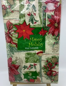 "Mantel trasero de franela Poisettia vintage de vinilo navideño 52X70"" oblongo nuevo" - Imagen 1 de 4