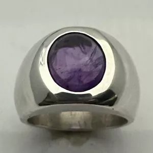 ANELLO MJG ARGENTO STERLING. PESANTE. CABINA AMETISTA NATURALE OVALE 12x10mm. TG 9,5 - Foto 1 di 6