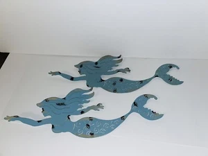 Sirena in metallo arte da parete rustica da appendere sirena decorazione parete blu scultura elegante - Foto 1 di 4