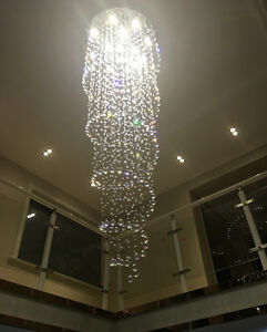 Modern Ceiling Ligh LED Crystal Rain Drop Spiral Pendant Lamps Luxury Chandelier