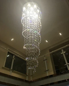 Modern Ceiling Ligh LED Crystal Rain Drop Spiral Pendant Lamps Luxury Chandelier - Picture 1 of 10