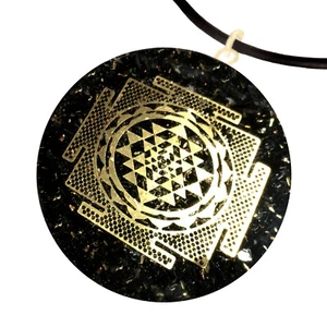  Black Tourmaline Pendant Sri Yantra Orgonite Gemstone Necklace Orgone Energy - Picture 1 of 10