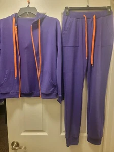 Lila 2-teilige Damen-Jogginghose mit orangefarbenen Details Größe: Small - Bild 1 von 7