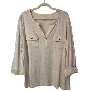 CHARTER CLUB Damen-Top aus Pima-Baumwolle Größe 3 x haferflocken meliert grau V-Ausschnitt Bündchen  - Bild 1 von 4