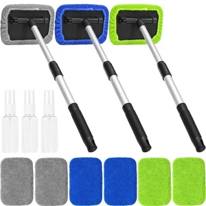 Car Windshield Cleaner Kit with Extendable Handle 9 Microfiber Pads 3 Sprays - Picture 1 of 7