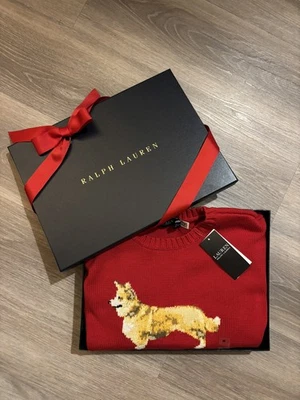 Nuevo con etiquetas Suéter Ralph Lauren Punto Intarsia Cuello Redondo Rojo Corgi M Foto 1 de 4