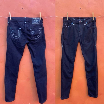 True Religion Skinny Jeans Black Rocco Relaxed Super T  White Thick Stitching - Image 1 of 4