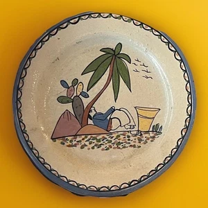 vintage tlaquepaque mexican pottery plate "Siesta" Culture Hero 1920s - Picture 1 of 4