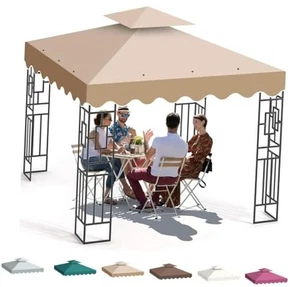 10x10 Canopy Replacement Top, Double Tiered Gazebo Cover with Wavy edge Khaki - Picture 1 of 8