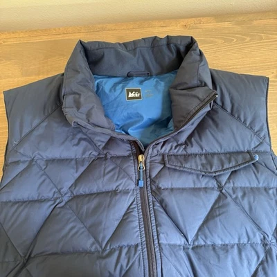 REI Men's Large Navy Blue Quilted Therum Down Puffer Zip Up Vest - Image 1 of 4