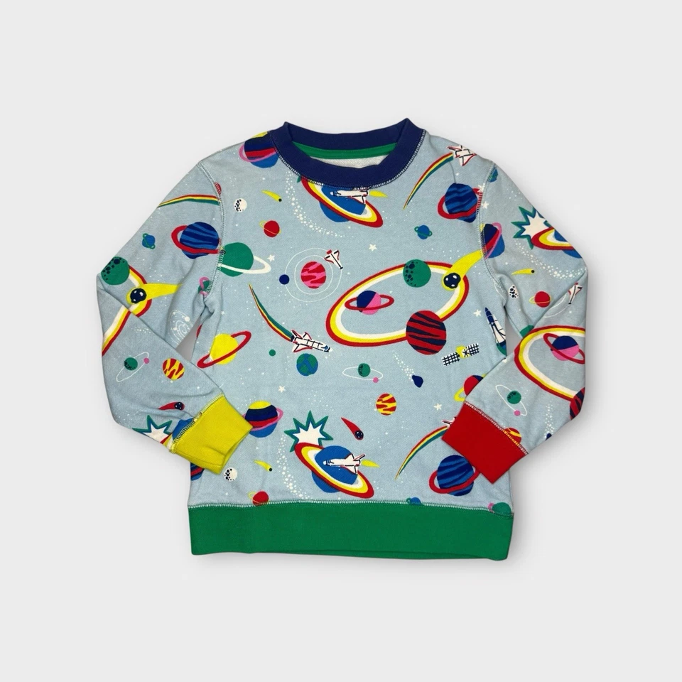Mini Boden Retro Space Rocket Graphic Blue Sweater - Image 1 of 4