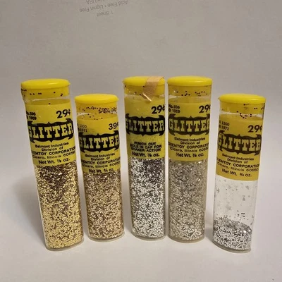 Lote de 5 tubos de brillo vintage CHEMTOY de 7/8 y 3/4 OZ plata oro brillo artesanal Foto 1 de 4