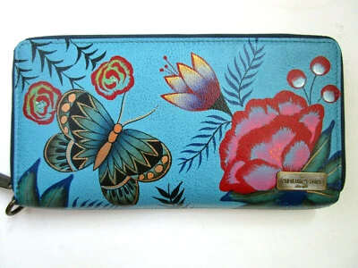 Cartera de Cuero Anuschka Verano Jardín Denim Muñequera Pintada a Mano Talla Única NUEVO Foto 1 de 4