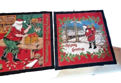 2 VTG Christmas Santa Fabric Panels Red Pillows Sewing Quilting Craft - Image 1 of 4