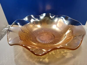 Marigold Iridescent Floral Yellow Gold Vintage Carnival Glass Bowl 11.5" - Picture 1 of 8