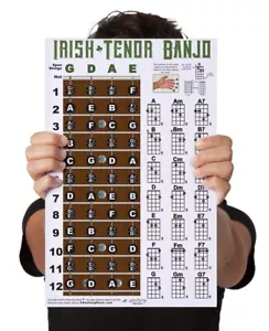 Laminated Irish Tenor Banjo 4 String Fingerboard Poster Wall Chart Notes - Picture 1 of 5