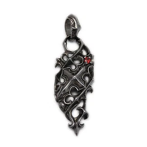 BLACK RHODIUM PLATED FLEUR CROSS RED CZ 925 STERLING SILVER FINE PENDANT hi-006 - Picture 1 of 3