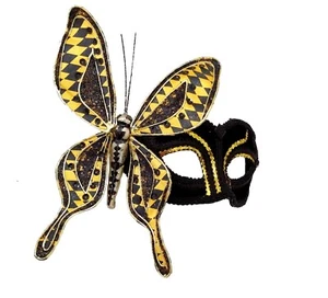 Retro 70s Black & Gold Butterfly Masquerade Mask Venetian Costume Party Eyemask - Picture 1 of 6