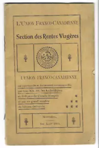 1901 BROCHURE DE L'UNION FRANCO-CANADIENNE-SECTION DES RENTES VIAGÈRES - Picture 1 of 1