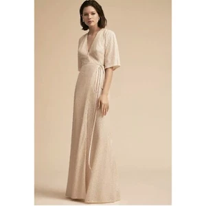 Aidan Mattox Sequin Wrap Gown in Pearl Size 14 - Picture 1 of 6