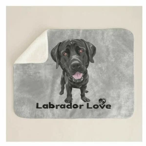 Schwarze Labrador Lab Liebe süßer Welpe Cartoon grau Sherpa Vlies Überwurfdecke - Bild 1 von 5