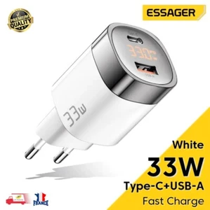 Chargeur Secteur Rapide USB PD GaN 33W Type C 2 ports avec Affichage LED Essager - Photo 1 sur 12