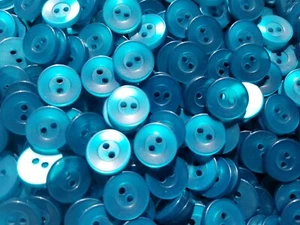 Teal Blue Buttons, size 14mm, round, flat back, 2 hole - Picture 1 of 4