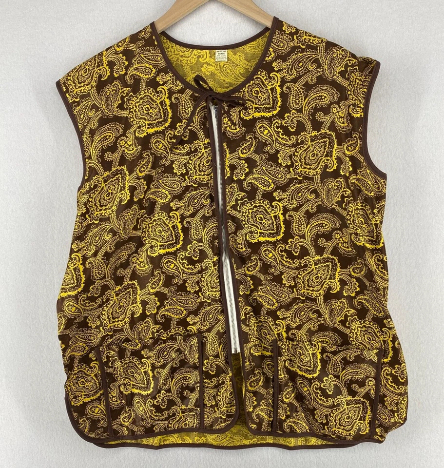 Delantal Mujer L Paisley Calzoncillo Chaleco Cremallera Completa Sin Mangas Cocina Amarillo Marrón De Colección Foto 1 de 4