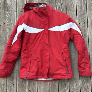 Columbia Mantel Ski Snowboard Damen Medium rot weiß gefüttert Reißverschlusstaschen Kapuze - Bild 1 von 12