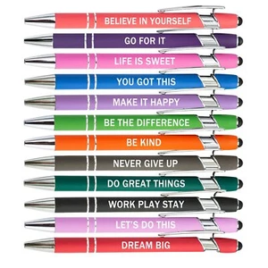12 Pieces Motivational Inspirational Quotes Screen Touch Stylus Ballpoint Pens - Picture 1 of 7