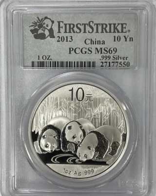 2013 First Strike China 10 Yuan .999 Fine Silver 1 Oz Panda PCGS MS69 - Image 1 of 4