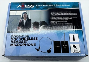 AXESS MPWL1511-Black Wireless Headset Microphone With Battery, Manual, Headset - Picture 1 of 7