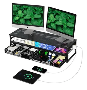 Einfach Trend 2-stufige Metall Dual Monitor Ständer Erhöhung, Computer Büro schwarz - Bild 1 von 11