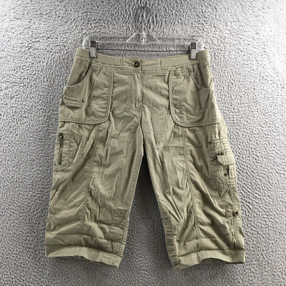 Pantalón Corto Chicos Cargo Para Mujer 0.5 Verde Mezcla Algodón Tiro Medio Frente Plano Cremallera Mosca Foto 1 de 4