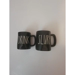 Rae Dunn DRINK & SLURP Set di 2 tazzine da espresso nere con lettere bianche 2,75" NUOVE - Foto 1 di 3