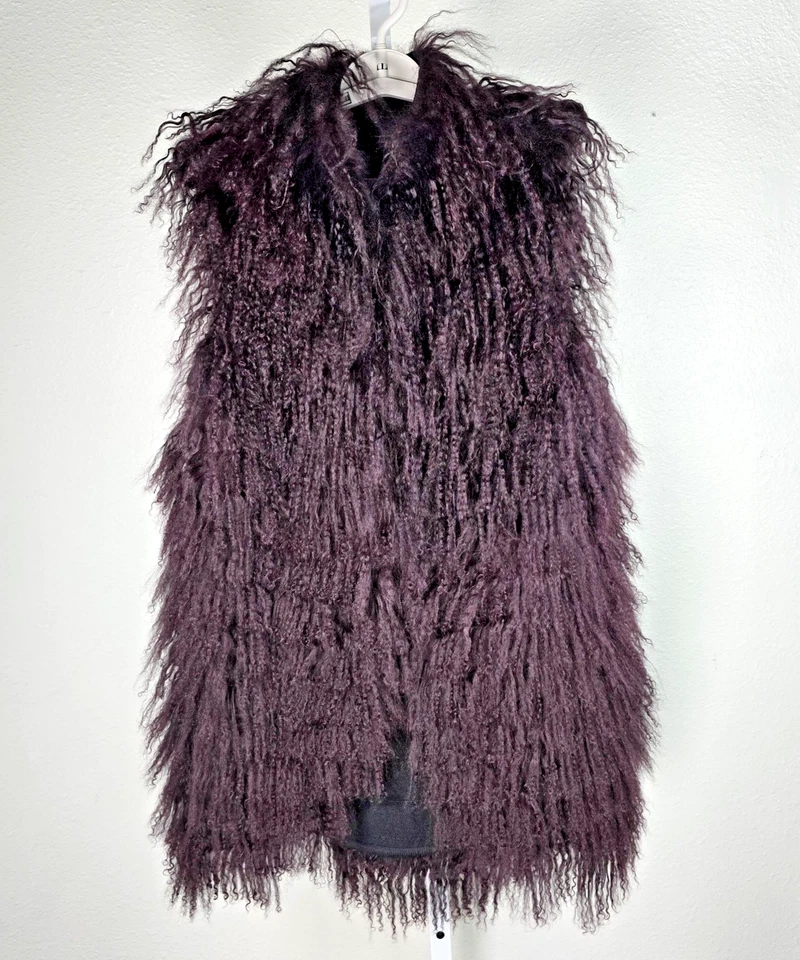 BCBG MAXAZRIA Chaleco Mujer S/M Piel de Cordero Mongol Sin Mangas Mafia Esposa Marrón Profundo Foto 1 de 4