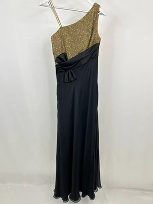 CARMEN MARC VALVO одно плечо платье атласный бант размер 4 черное золото женщин платье - Изображение 1 из 4
