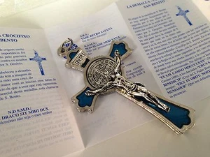 3" St Benedict Medal Cross Crucifix/ Blue And Silver Finish/ Exorcism Crucifix - Picture 1 of 6
