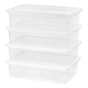 Set of 28 Qt Under Bed Clear Plastic Storage Box Container Bins Tote 4 With Lids - Picture 1 of 7