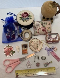 2 Sewing Pin cushions Globe Needlepoint Rhinestone Machine Charm Notions 194 - Picture 1 of 19