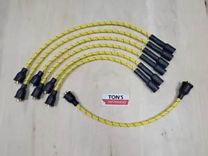 Chevy 216 235 8mm Cloth Braided Spark Plug Wire Set Vintage Inline 6 Yellow Bk - Picture 1 of 6